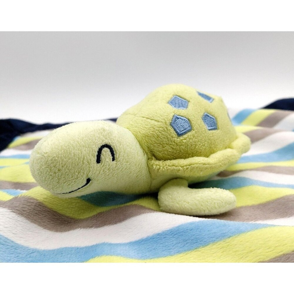 Carter's Turtle Green Blue White Gray Striped Plush Security Blanket Lovey 14"